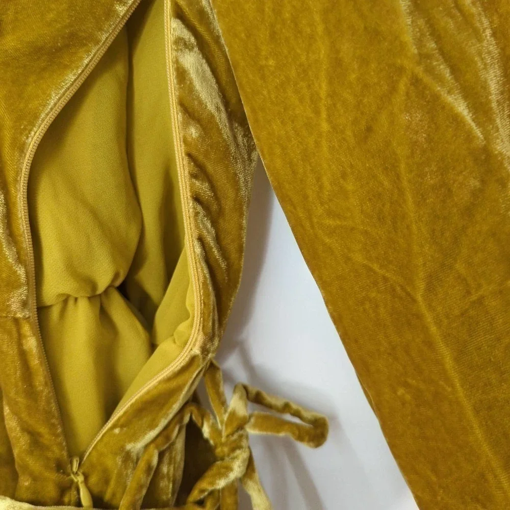 J.Crew Faux-Wrap Blouse Top‎ Drapey Velvet Waist Tie Balloon Sleeve Yellow 0